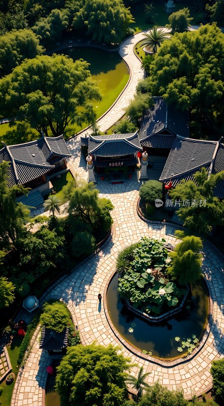 古风园林美景亭台楼阁与自然和谐相融