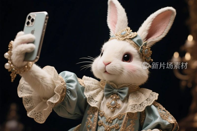 拟人化兔子时尚自拍