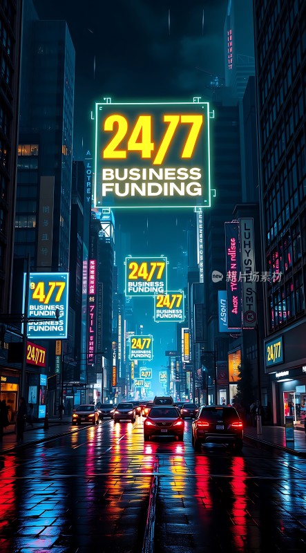 24/7商业融资霓虹灯下的城市繁华