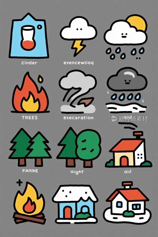 天气与场景相关图标插画