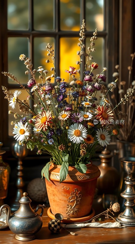 阳光下的花艺展示