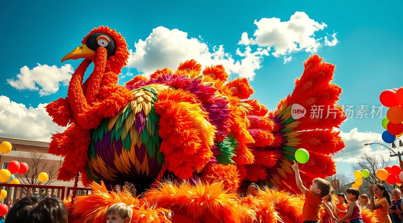 彩色火鸡游行欢乐节日气氛浓厚