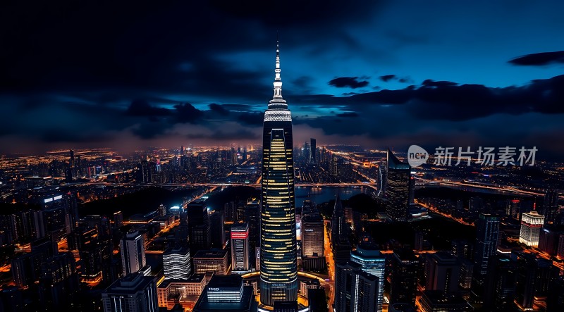 上海夜景东方明珠塔与繁华都市相映成辉