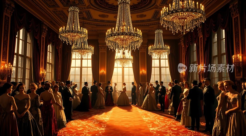 华丽舞会璀璨灯光下的优雅社交