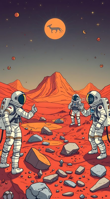 火星探索宇航员与外星地貌
