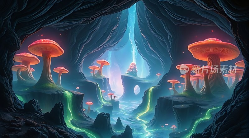 神秘洞穴中的奇幻蘑菇世界