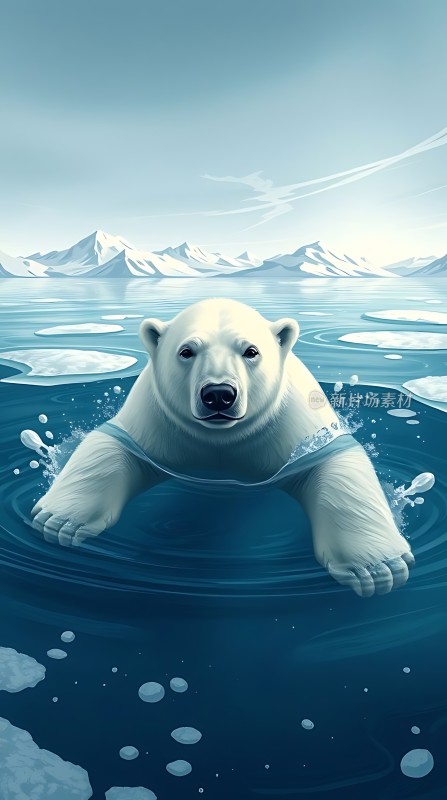 北极熊游泳