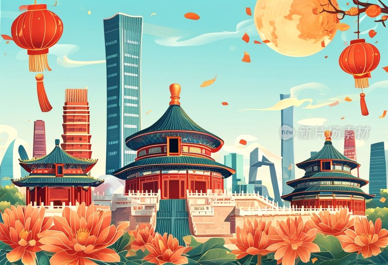 中秋国庆双节插画