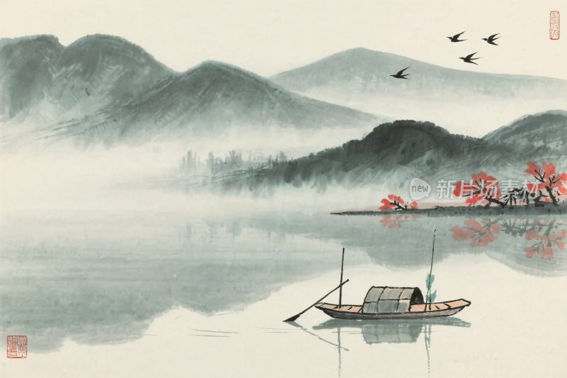 水墨山水风景插画