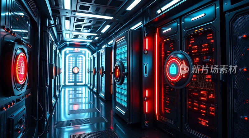 科技感十足的科幻场景带有未来主义风格的走廊和设备