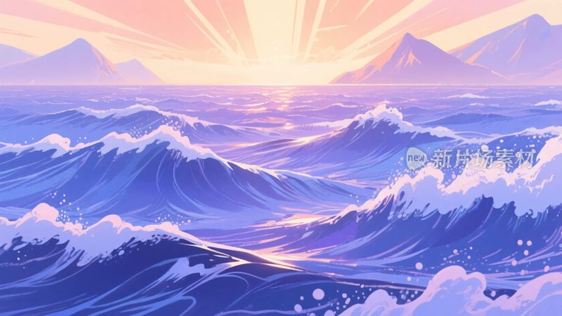 海边日出波浪插画