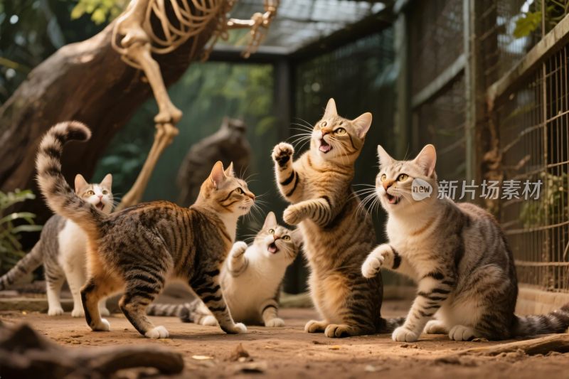 猫咪与骨骼互动场景
