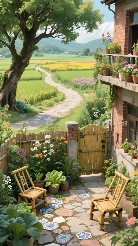 乡村小院绿意盎然宁静美好