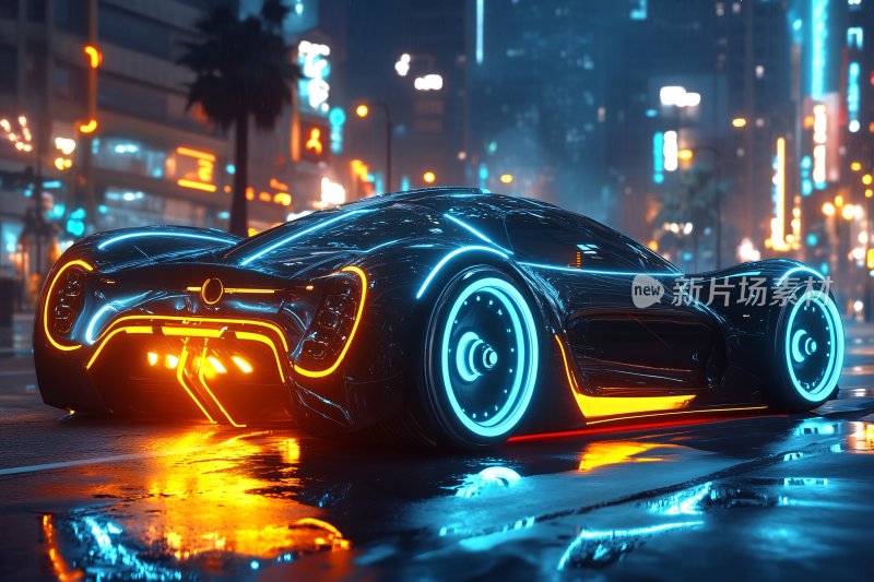 未来感炫酷霓虹跑车夜景图