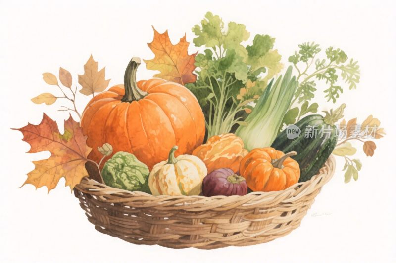 秋季果蔬篮插画