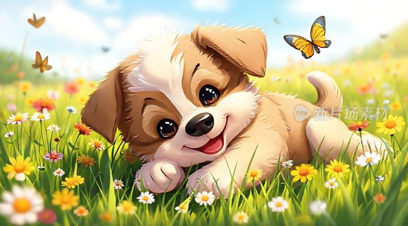 阳光下的快乐小狗