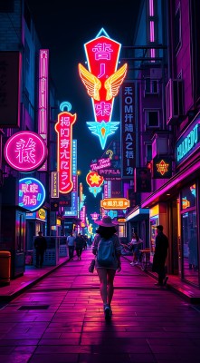 霓虹灯下的繁华街道