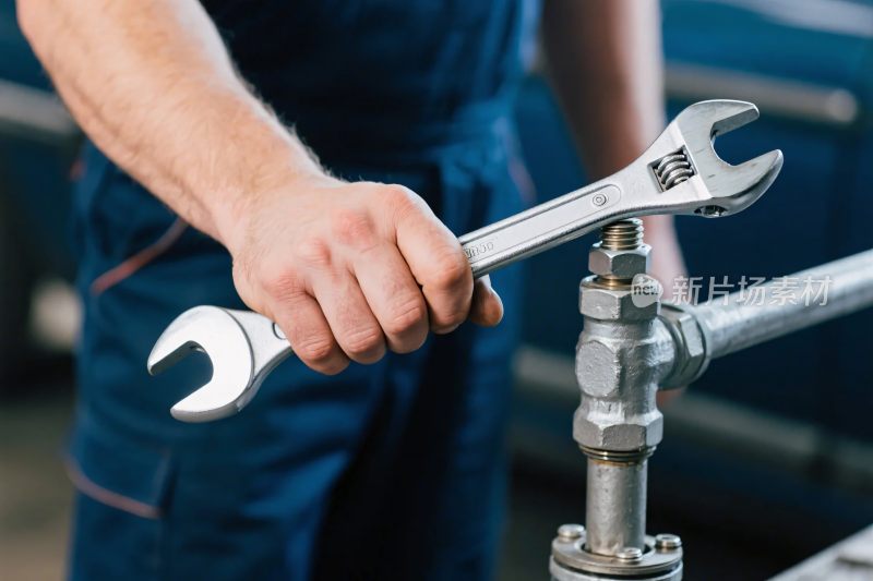 工人操作扳手维修场景