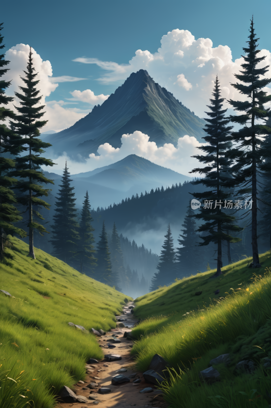 山一条小径穿过它高清风景插图片