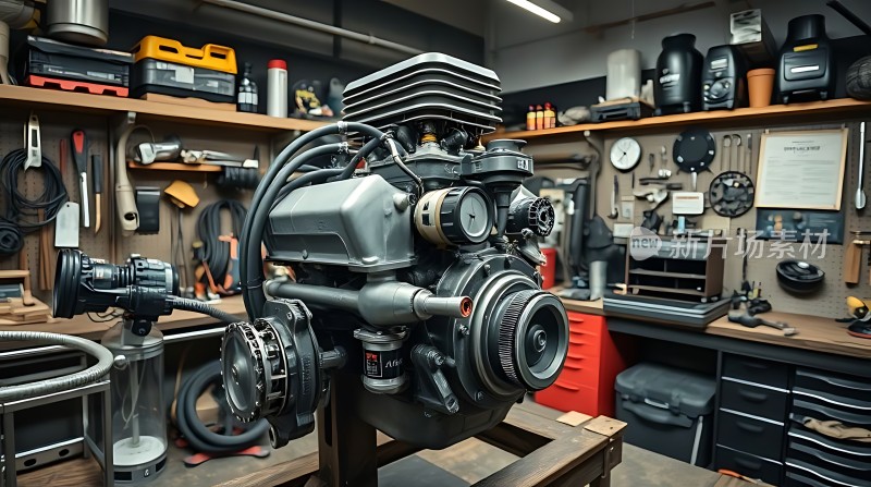 机械车间里的发动机展示
