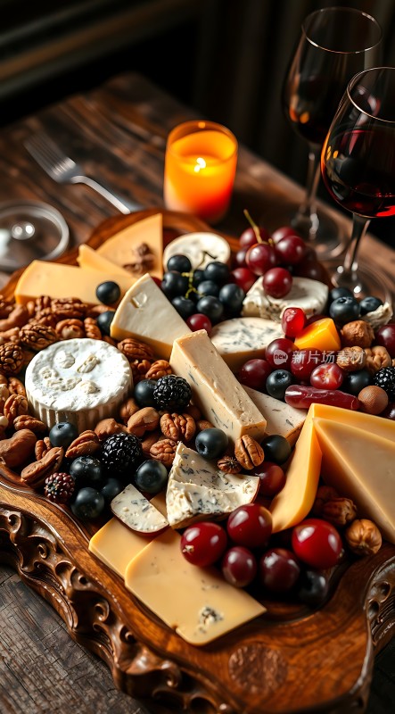 美酒佳肴奶酪水果坚果拼盘