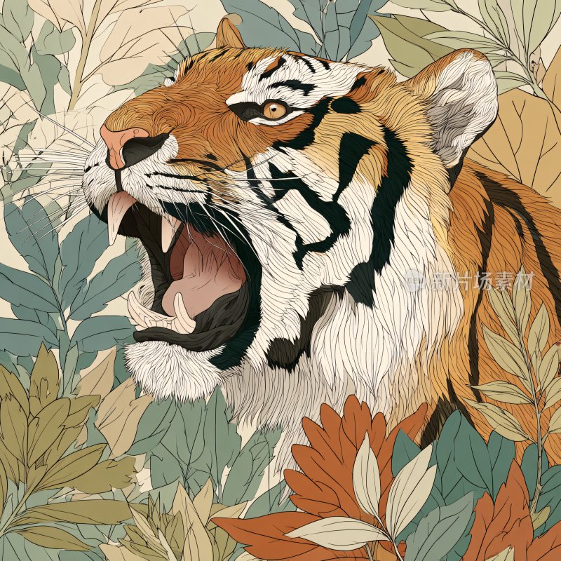 咆哮的老虎插画