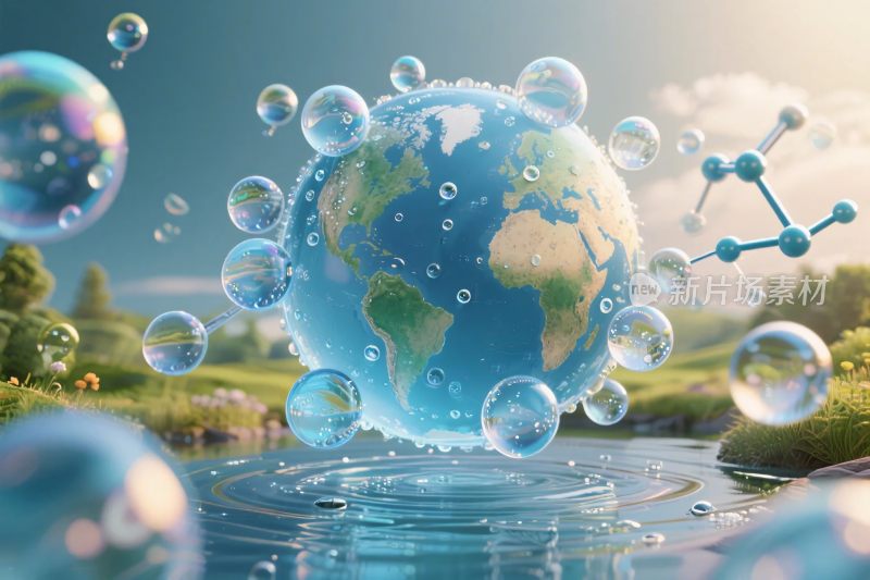 地球与气泡的环保插画