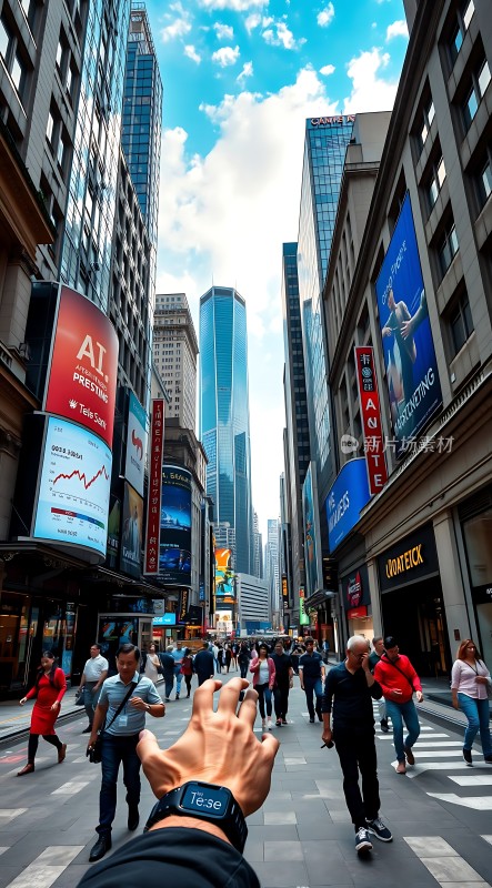纽约街头繁华都市摩天大楼人群熙攘广告牌林立