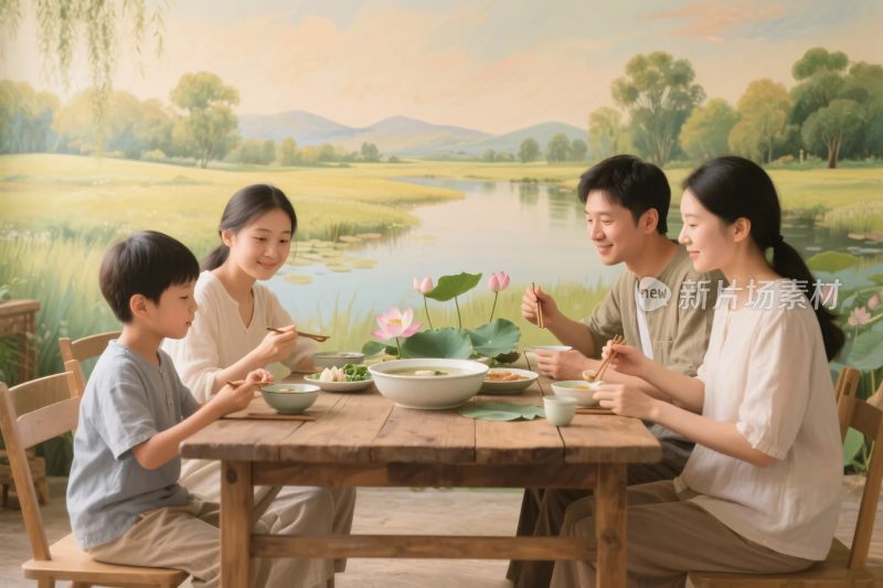 家庭温馨用餐场景