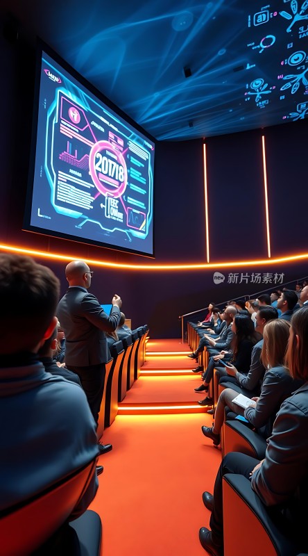 科技会议现场观众专注聆听演讲