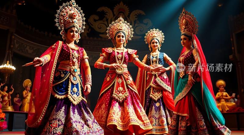 华丽舞者色彩斑斓服饰精美头饰舞台表演