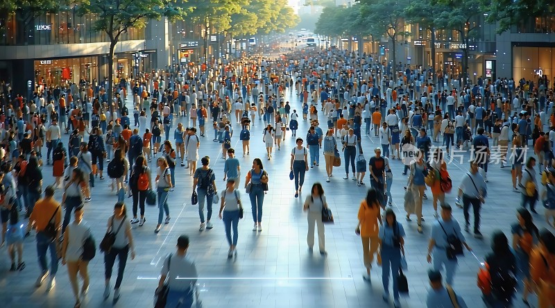 繁华都市街头人潮涌动热闹非凡