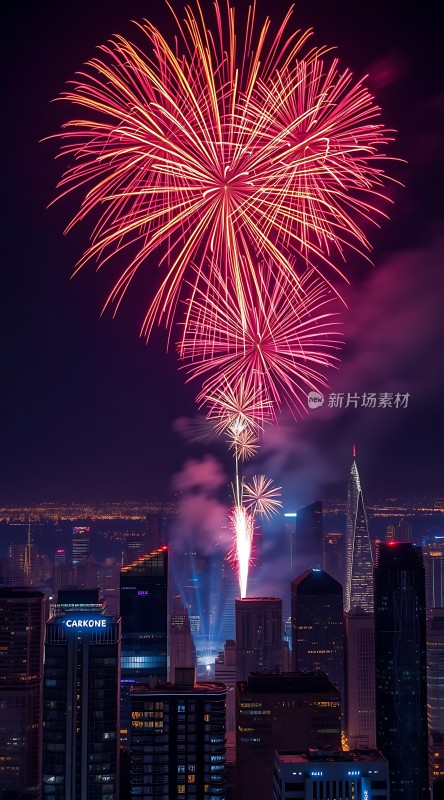 璀璨烟花点亮城市夜空