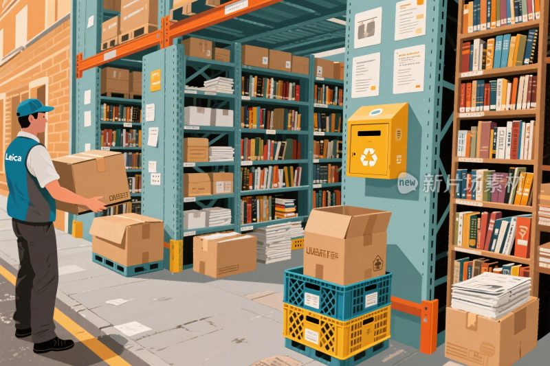 图书馆配送场景插画
