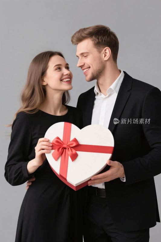 情侣手持爱心礼盒