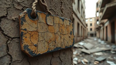 废弃建筑中的古老木牌 废弃建筑中的古老木牌