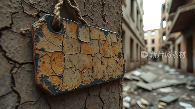 废弃建筑中的古老木牌