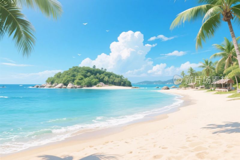 热带海滩风景插画