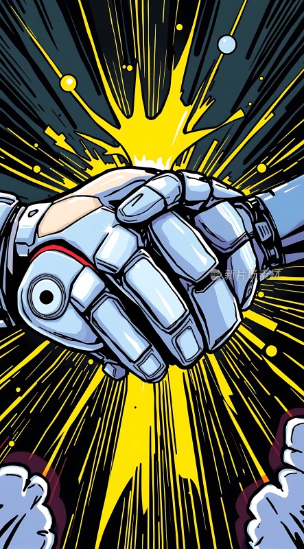 机械手臂握拳碰撞火花四溅力量与科技交织！