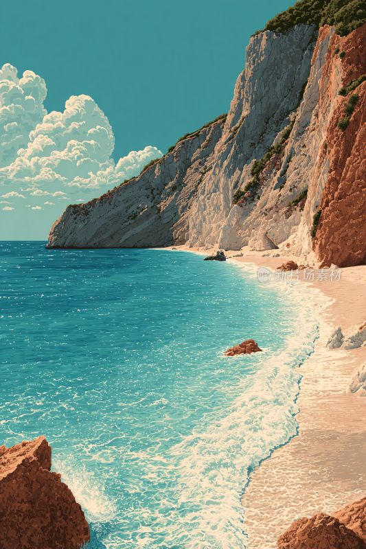 海边壮丽悬崖与蔚蓝大海景观