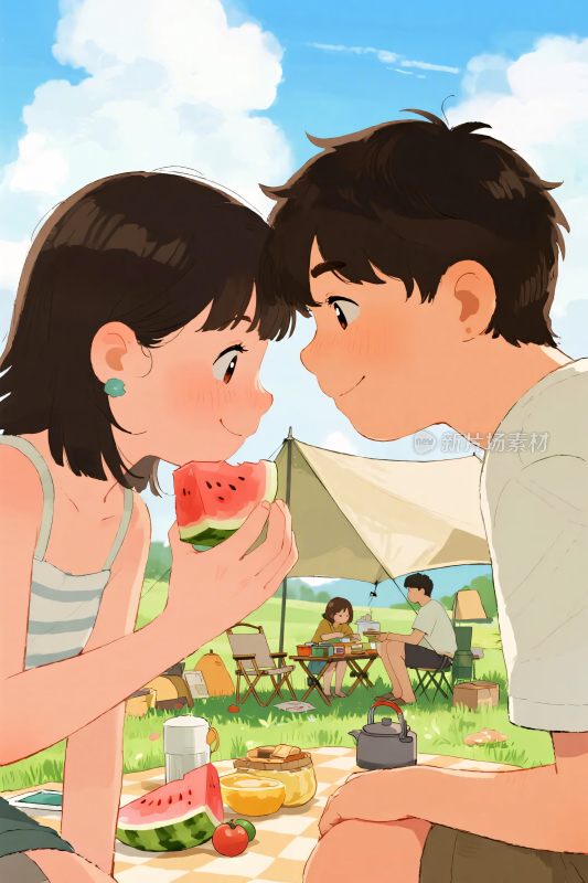 情侣户外甜蜜野餐场景