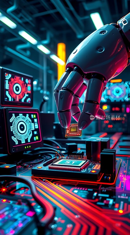 机器人操作芯片科技感十足