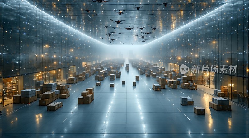 未来仓库无人机与货箱的交响曲