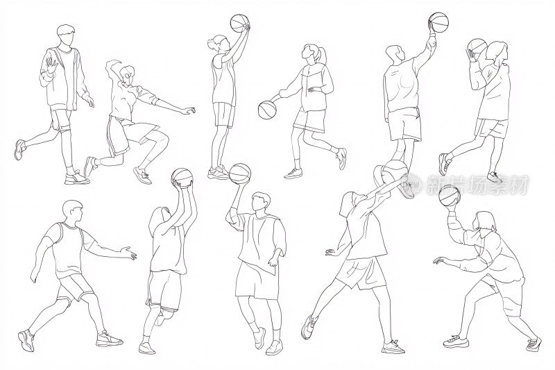 篮球运动人物动作线稿