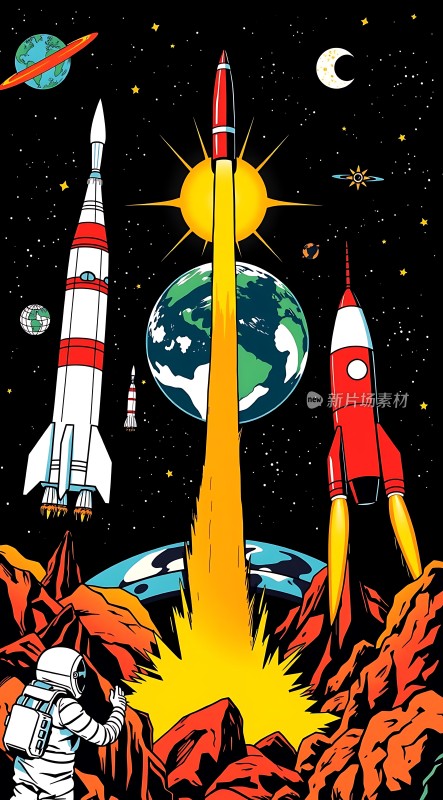 太空探索火箭升空与宇航员见证