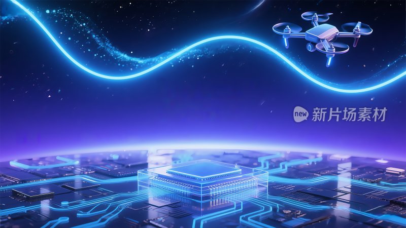 科幻蓝色未来主义VR眼镜无人机芯片背景