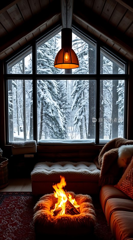 冬日暖炉旁的温馨小屋