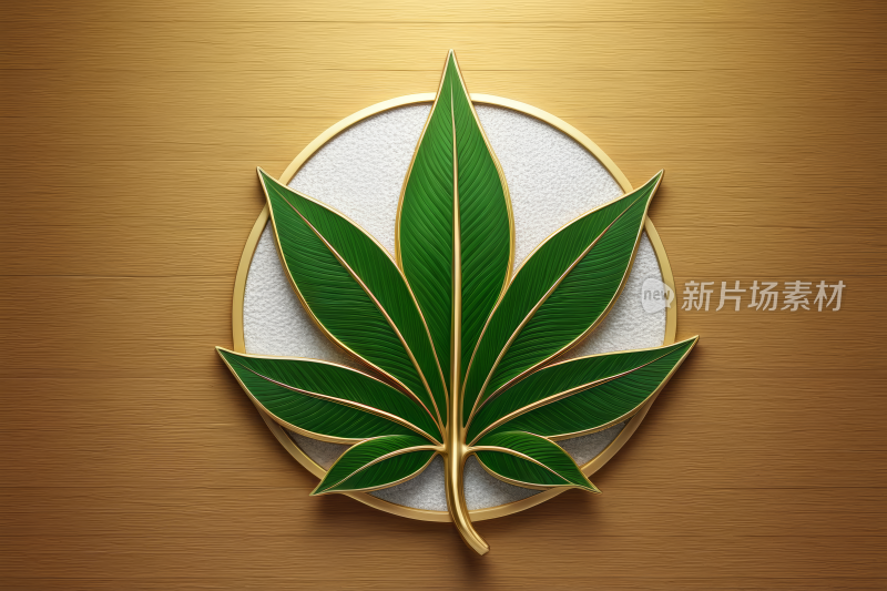 白色背景的金板上的锯齿叶高清图片