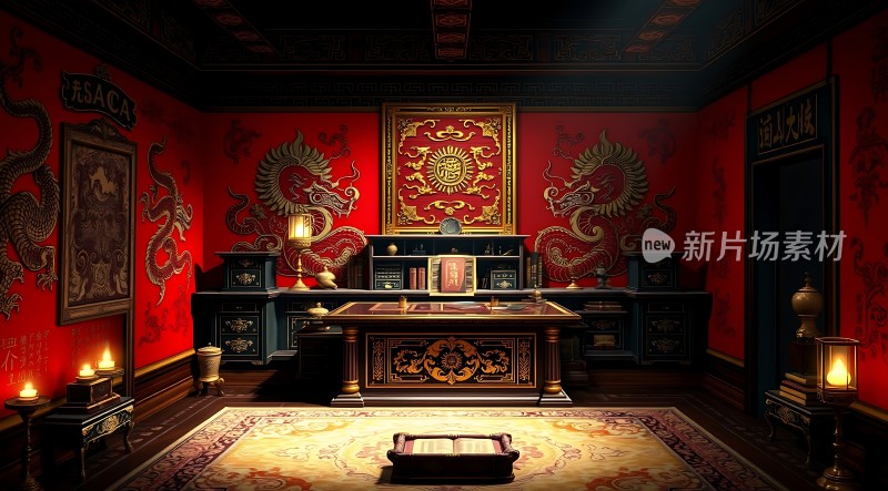 红色龙纹书房
