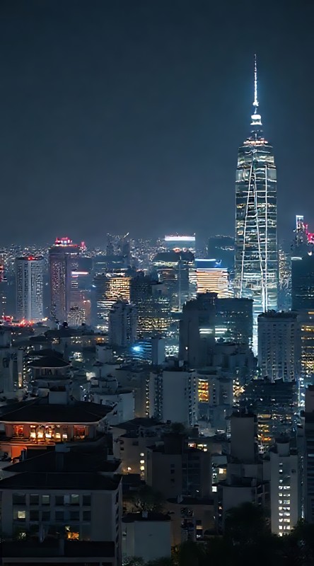 都市夜景灯火辉煌的现代建筑群